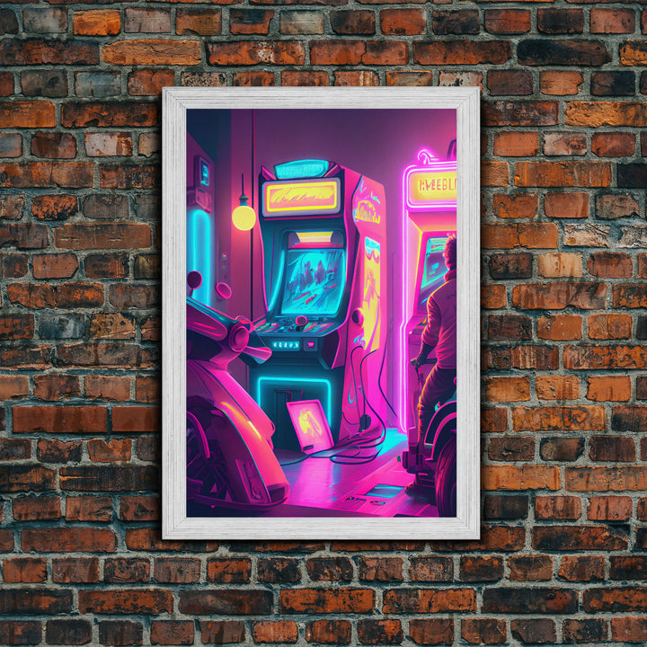 Game Room Decor, Framed Canvas Print, Synthwave Arcade, Boys Room, Gamer Gift, Gaming Wall Art, Video Game Posters, Teen Room