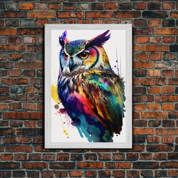 Watercolor Owl Painting Canvas Print, Framed Canvas Art, Pop Art Style, Owl Decor, Owl Print, Owl Art