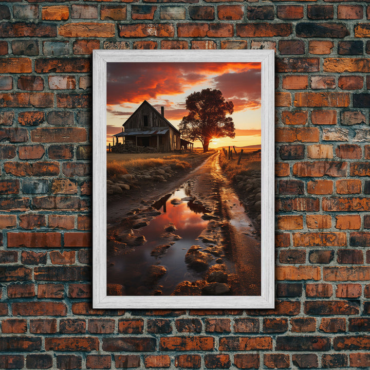 Country Lane Sunset Canvas Print, Country Roads, Dirt Road Art, Primitive Decor