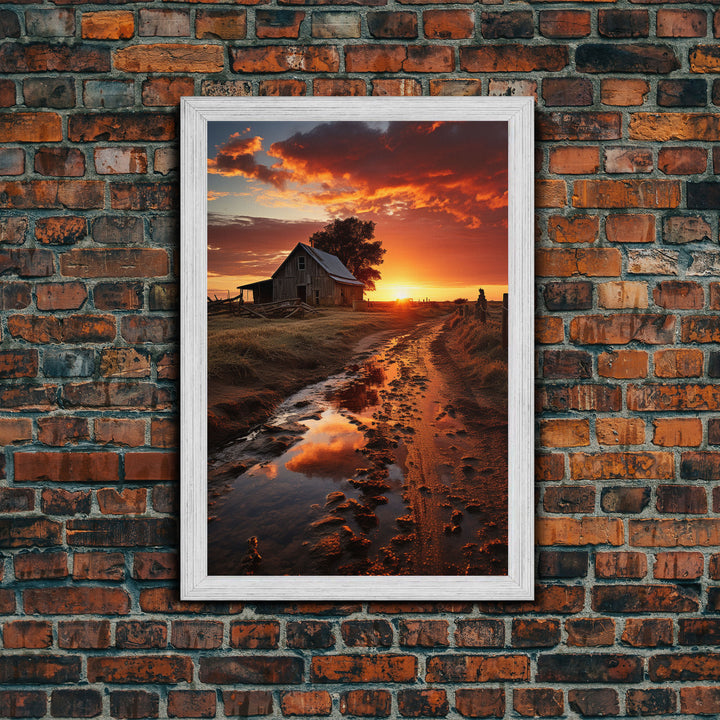 Storm Rolling In Over Country Roads at Sunset, Cottagecore Art, Framed Canvas, Poster Print, Wall Art, Primitive Wall Art, Redneck Art