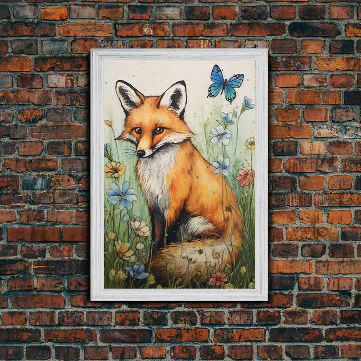 Framed Fox Wall Art, Vintage Wall Art, Muted Neutral Colors, Animal Prints, Farmhouse Wall Decor, Moody Wall Decor, Canvas Print