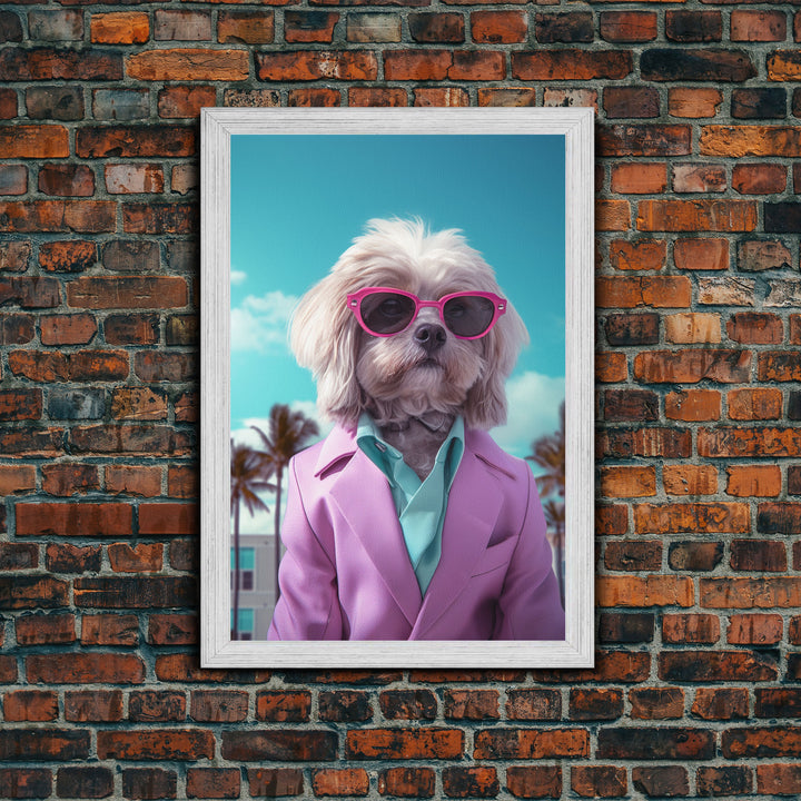 Shih Tzu Wall Print, Dog Wall Art, Dog Sunglasses, Pink Teal Suit, Funny Wall Art, Framed Wall Art, Framed Canvas, Wall Print, Wall Canvas