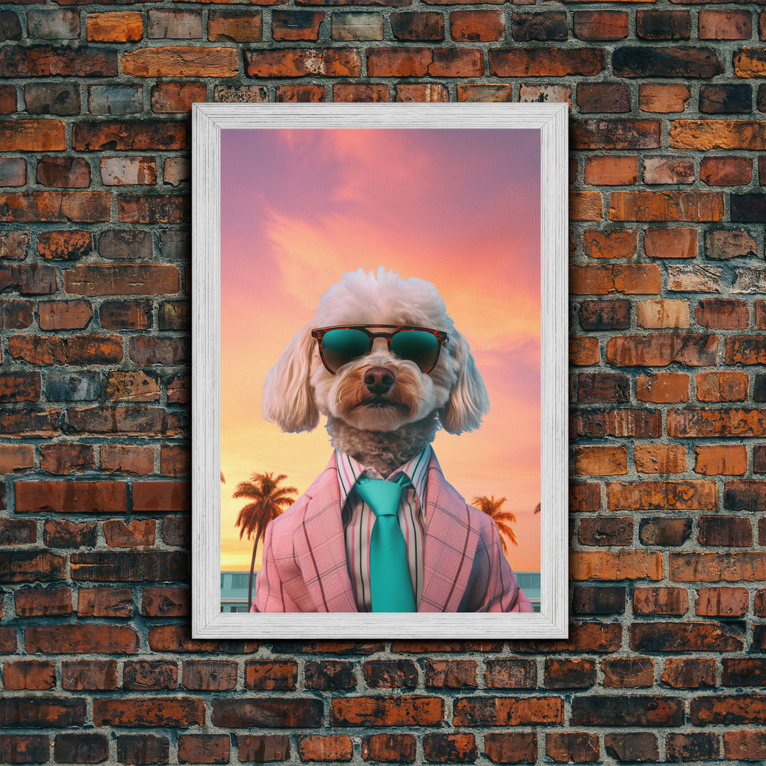 Poodle Wall Print, Dog Wall Art, Dog Sunglasses, Dog In Pink Suit, Funny Art, Framed Wall Art, Framed Canvas, Wall Print, Wall Canvas
