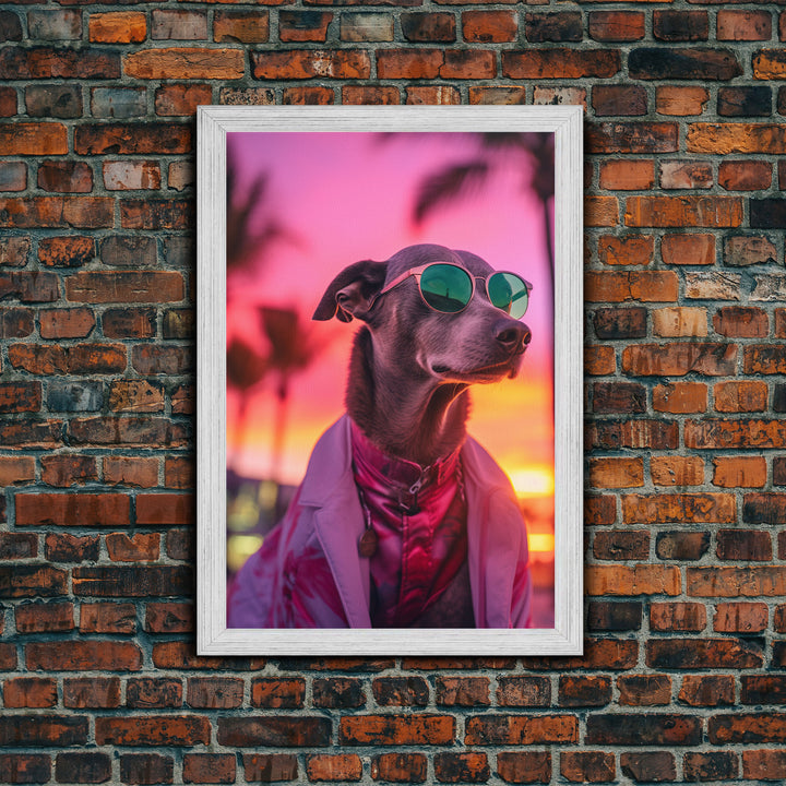 Greyhound Wall Print, Dog Wall Art, Dog Sunglasses, Dog In Pink Suit, Funny Art, Framed Wall Art, Framed Canvas, Wall Print, Wall Canvas
