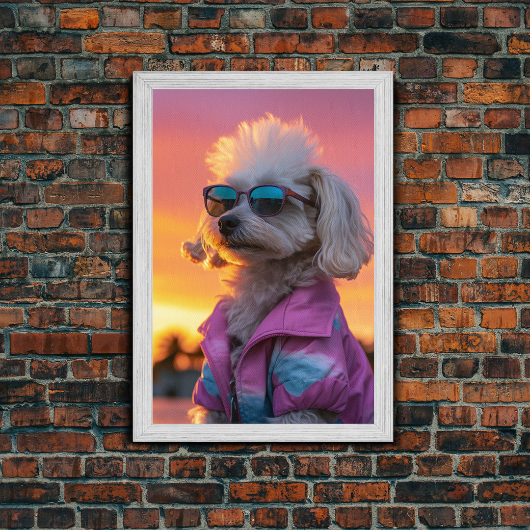 Shih Tzu Wall Print, Dog Wall Art, Dog Sunglasses, Dog In Pink Tracksuit, Funny Art, Framed Wall Art, Framed Canvas, Wall Print, Wall Canvas