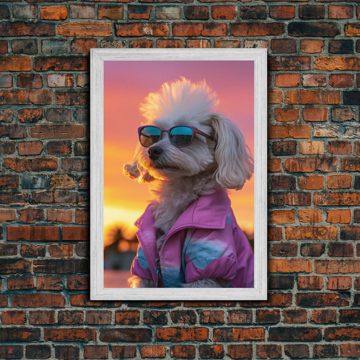 Shih Tzu Wall Print, Dog Wall Art, Dog Sunglasses, Dog In Pink Tracksuit, Funny Art, Framed Wall Art, Framed Canvas, Wall Print, Wall Canvas
