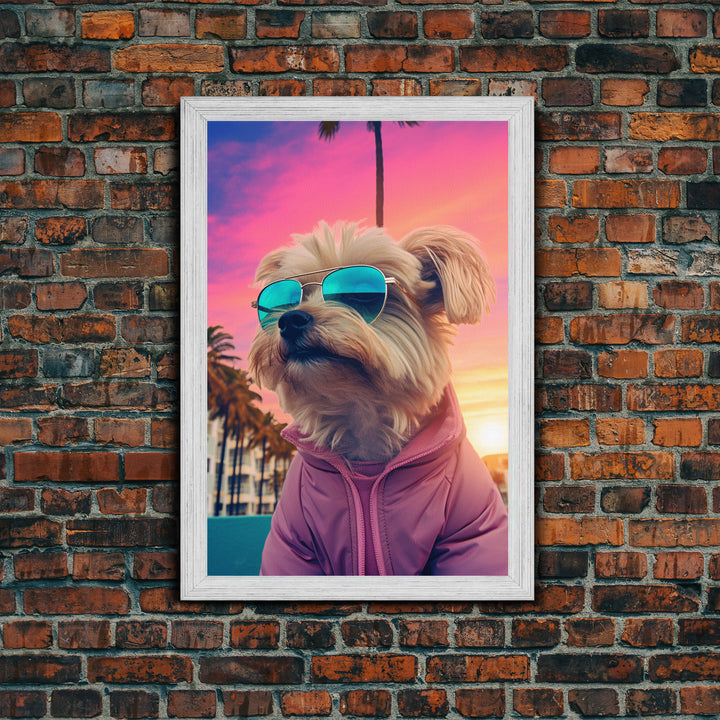 Shih Tzu Wall Print, Dog Print, Dog Sunglasses, Dog In Pink Jacket, Funny Art, Framed Wall Art, Framed Canvas, Wall Print, Wall Canvas