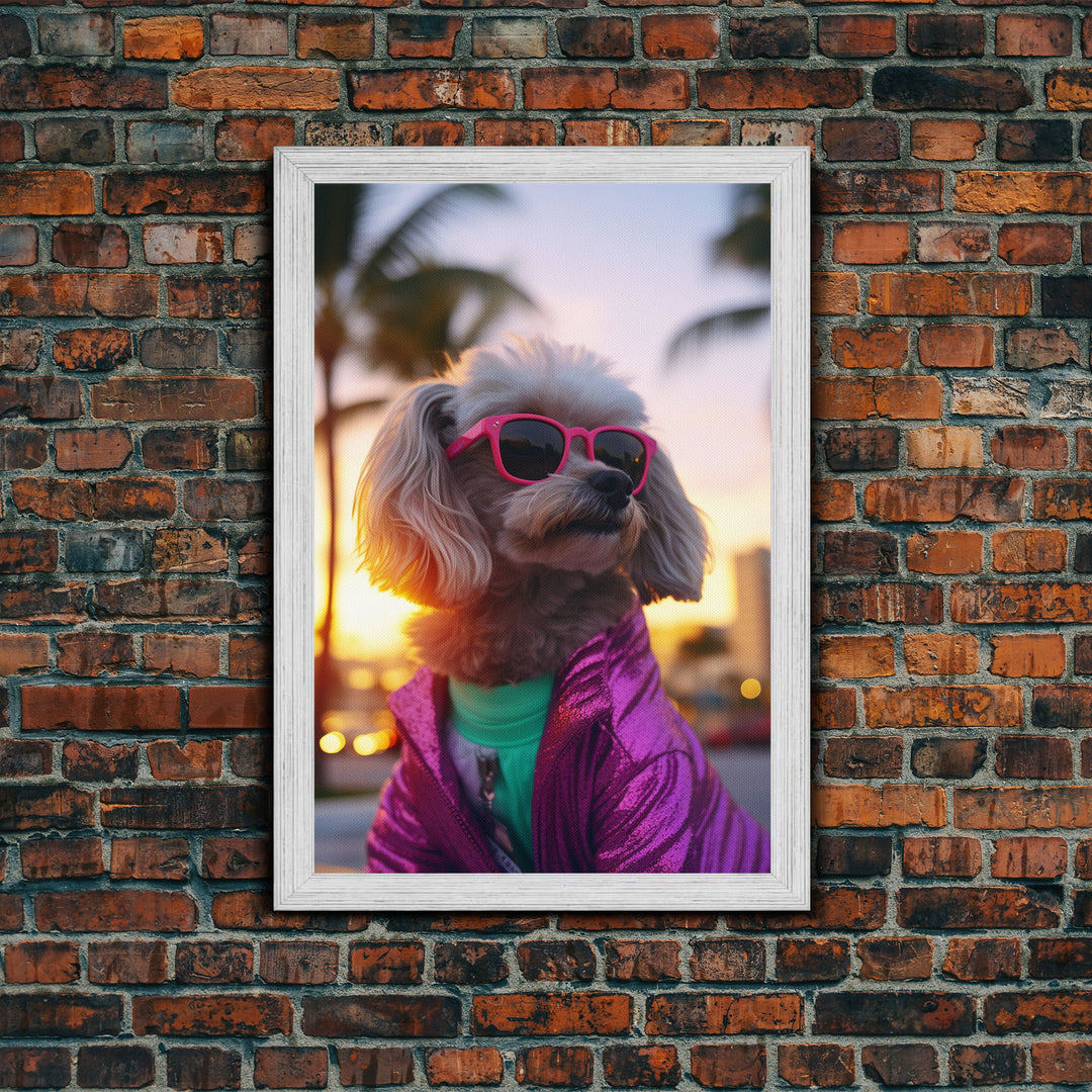 Poodle In Sunglasses Pink Tracksuit Wall Print, Dog Portrait, Dog Art Print, Framed Wall Art, Framed Canvas, Wall Print, Wall Canvas