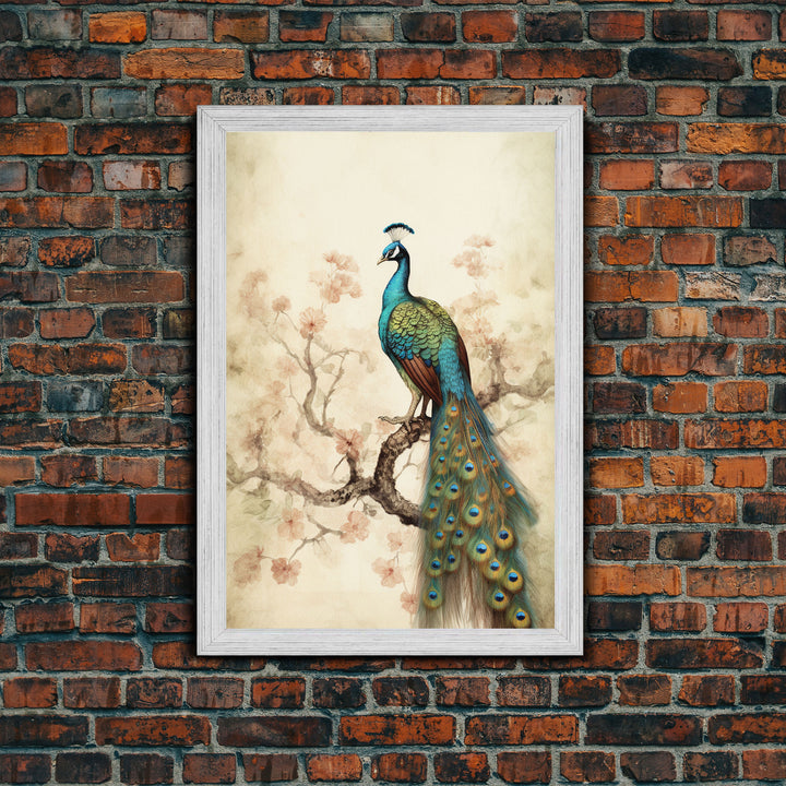 peacock wall art | peacock art print | boho wall art | peacock poster | mid century modern art | home office wall art | Farmhouse Canvas Art