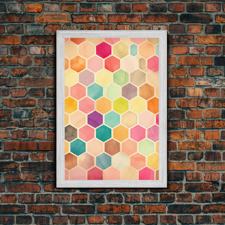 Hexagon Art, Mid Century Art Print, Framed Modern Art, Geometric Art, Mid Century Modern Wall Art, Colorful Art, MCM Style Canvas Art