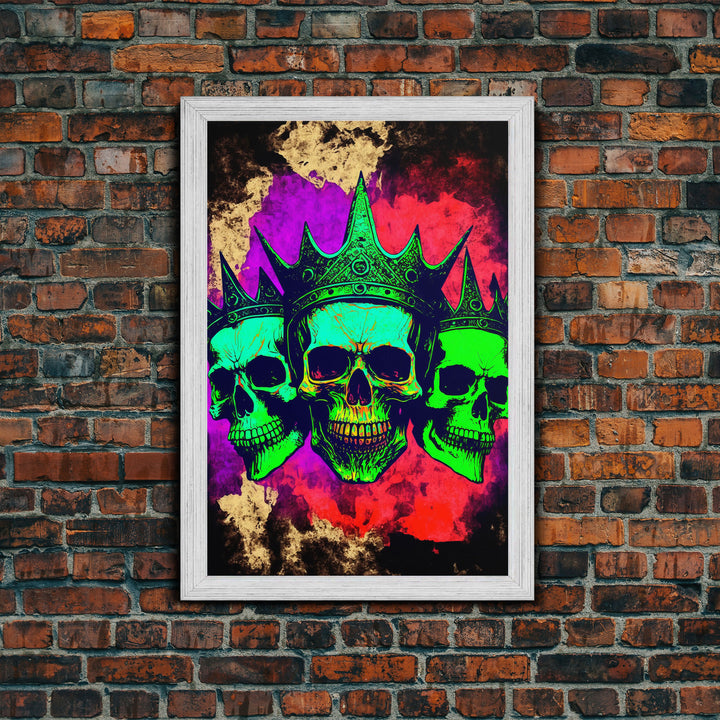 Psychedelic Skull With The Gold Crown, Framed Canvas Print, Unique Fantasy Undead Wall Art, Trippy Art