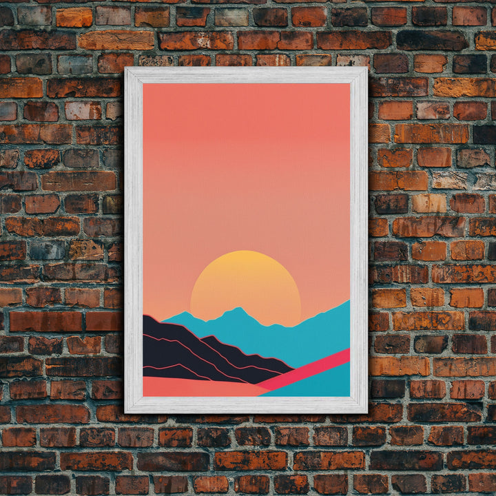 Peach Sunset, Framed Canvas Print, Minimalist Art Deco Inspired Wall Art