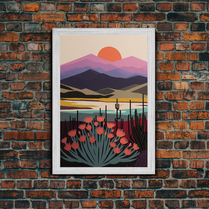 Boho Style Mountain Landscape, Minimalist Art, Sunset Over The Mountains