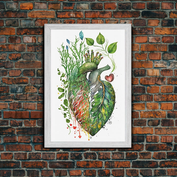 Florapunk Heart, Anatomical Heart Painting Canvas Print, Watercolor Heart, Human Heart, Pond Heart, Marsh Painting, Waterlily, Lily pads