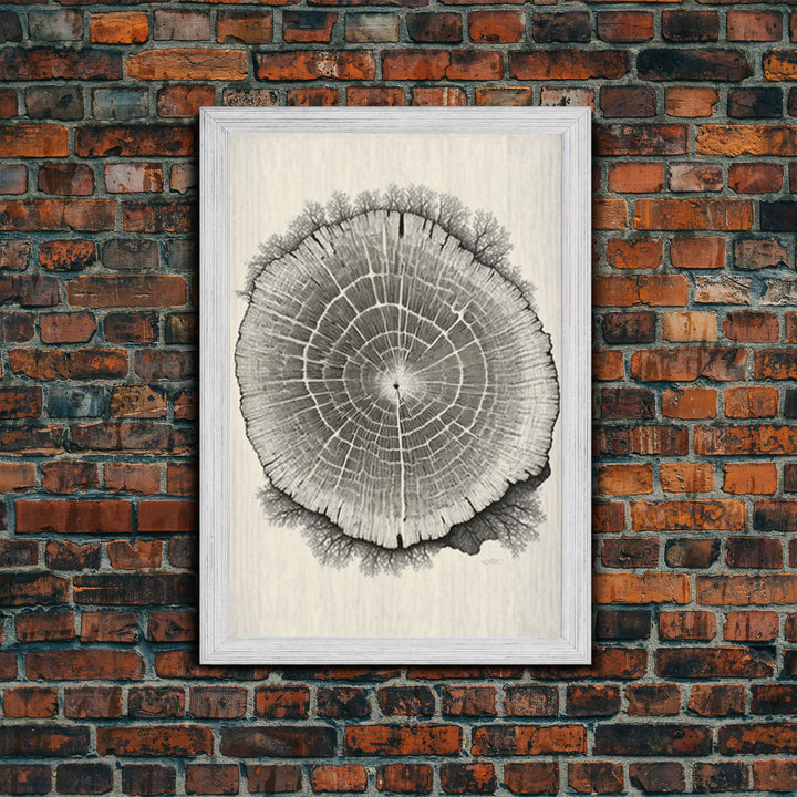 Framed Canvas Print Wall Art,  Grunge Forest Tree Rings, Abstract Illustrations, Modern Art, Nordic Decor for Bedroom, Tree Cross Section