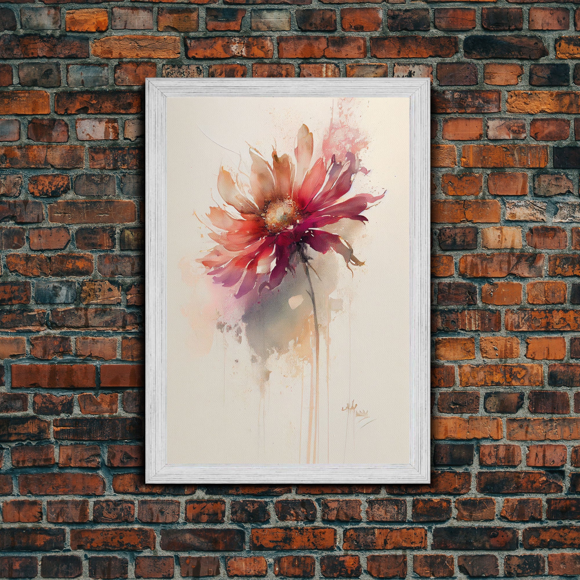 Vintage Style Framed Canvas Art, Vintage Floral Print, Vintage White Roses Painting, Still Life Botanical Farmhouse print, Red Flower Art