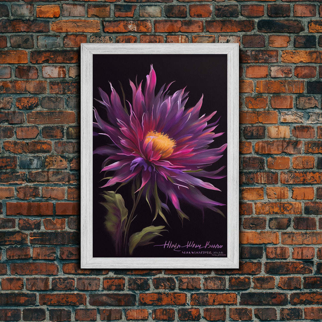 Vintage Style Flower / Botanical Painting Print / Framed Canvas Print / Beautiful Floral Decor / Boho Style Flower Art / Purple Flowers