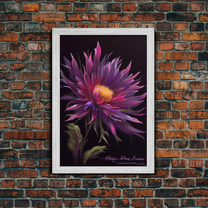 Vintage Style Flower / Botanical Painting Print / Framed Canvas Print / Beautiful Floral Decor / Boho Style Flower Art / Purple Flowers