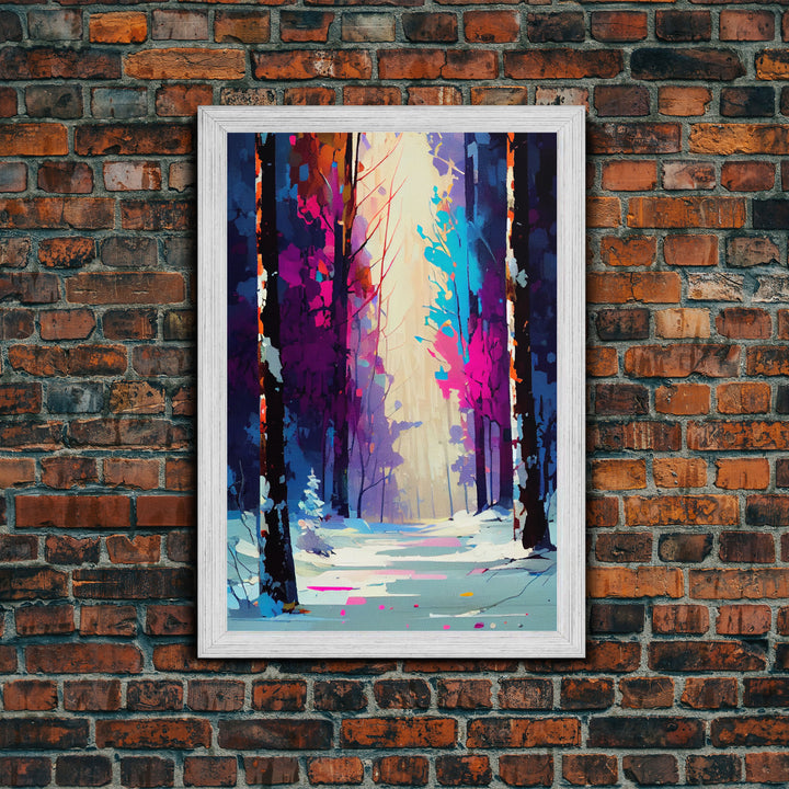 Pop Art Winter Scene, Framed Canvas Print, Landscape Painting, Framed Art, Graffiti Art, Calming Landscape Painting