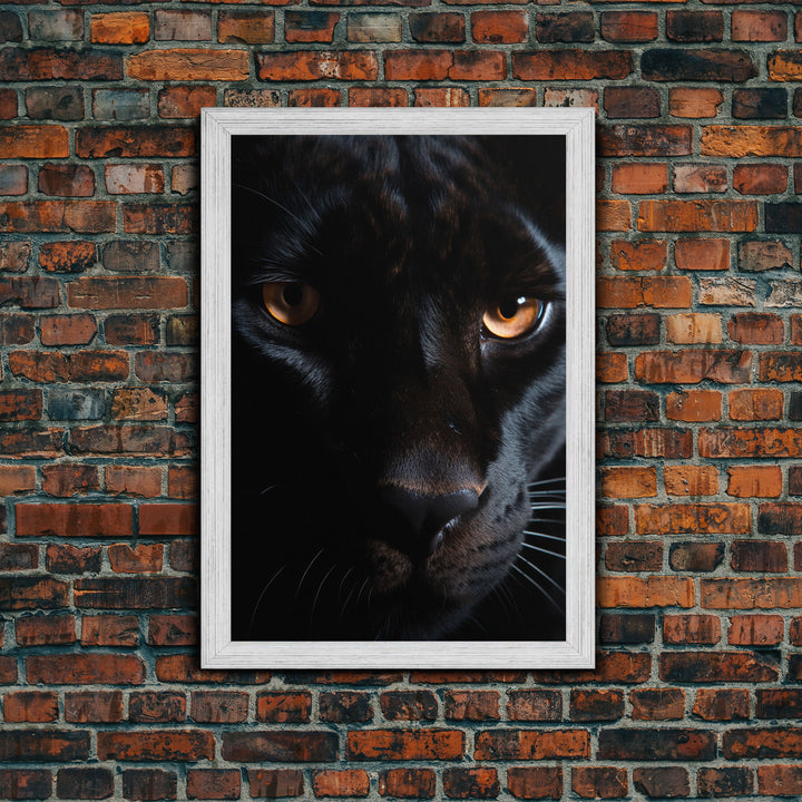 Portrait Of A Predator, Black Cat, Black Panther Photography, Framed Canvas Print, Wood Frame Wall Art