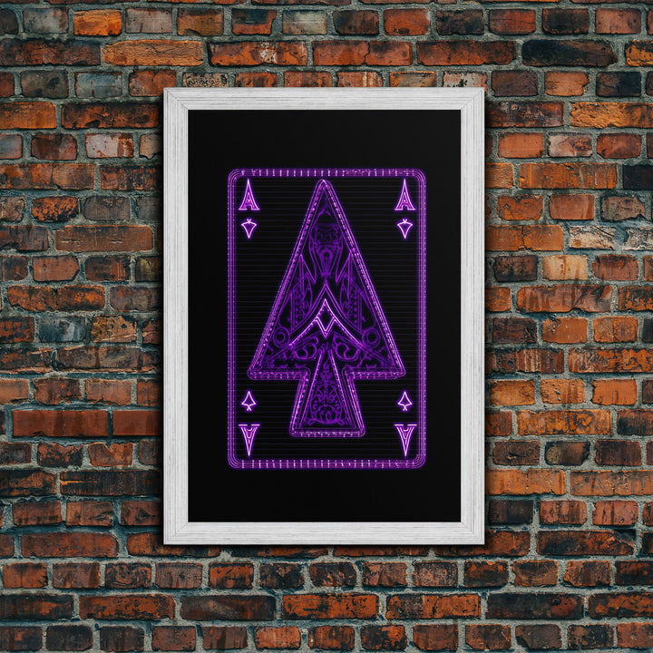 Neon Lights Purple Ace Of Spades Wall Decor, Poker Wall Art, Cards, Minimalist Print, Wall Decor, Canvas Print, Wall Art, Framed Canvas