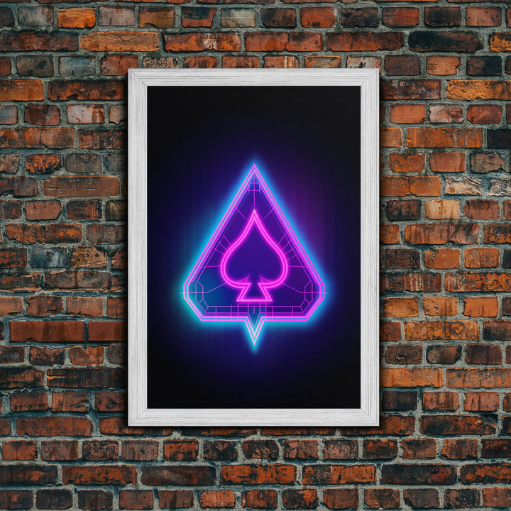 Glowing Neon Lights Pink Spades Wall Decor, Poker Wall Art, Cards, Minimalist Print, Wall Decor, Canvas Print, Wall Art, Framed Canvas