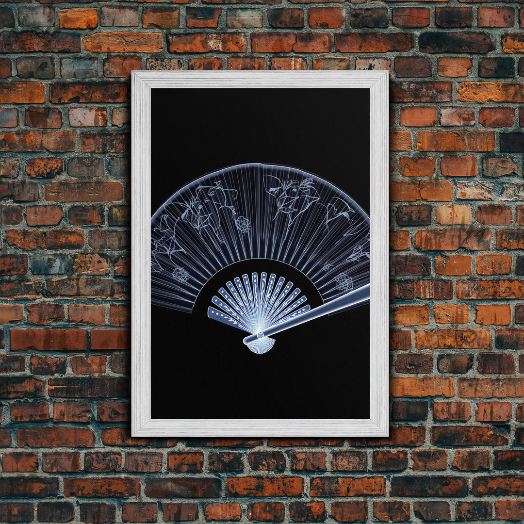 Folding Fan Wall Art, Chinese Art Print, White Fan, Black And White, Minimalist Print, Wall Decor, Canvas Print, Wall Art, Framed Canvas