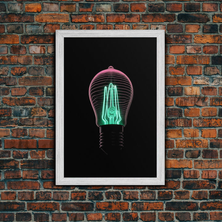 3D Light Bulb Wall Art, Neon Lights Art, Teal, Pink, Minimalist Print, Wall Decor, Canvas Print, Wall Art, Framed Canvas