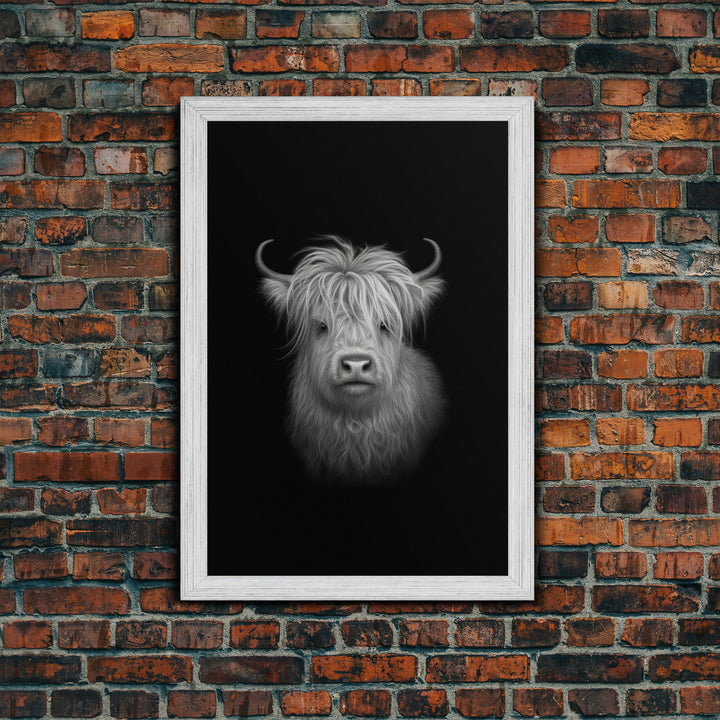 Highland Cow Art Print, Black And White, Animal Wall Decor, Minimalist Art, Wall Decor, Canvas Art, Wall Art, Framed Canvas Wall Decor