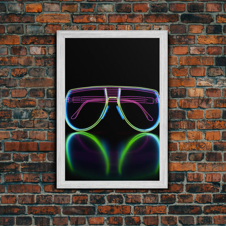 Neon Lights Eye Glasses Wall Decor, Glowing Art Print, Vibrant Art, Minimalist Print, Wall Decor, Canvas Print, Wall Art, Framed Canvas