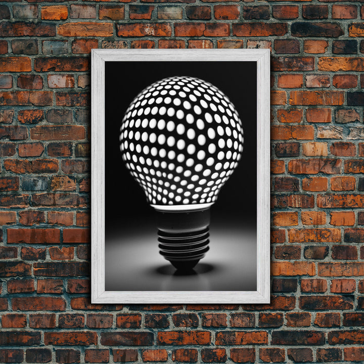 Dotted Light Bulb Wall Decor, Black And White Art, Dotted Art, Minimalist Print, Wall Decor, Canvas Print, Wall Art, Framed Canvas
