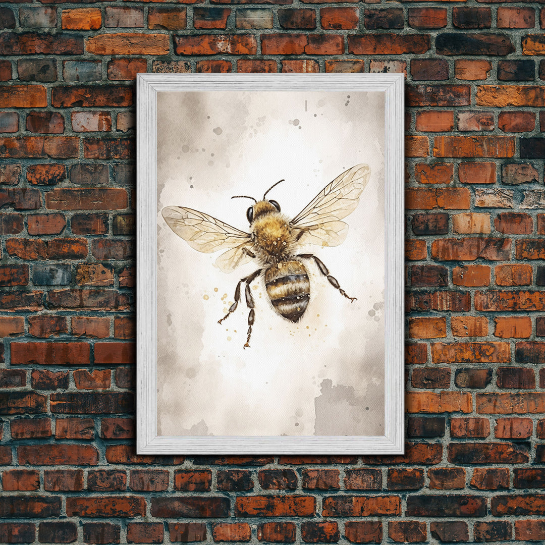 Honey Bee Wall Art, Insect Wall Decor, Nature Art, Bee Painting, Minimalist Wall Art, Wall Decor, Canvas Print, Wall Art, Framed Canvas Art