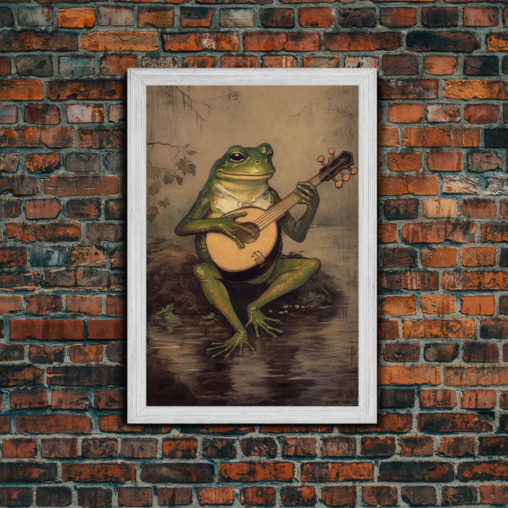 The Banjo Toad, Frog Playing A Banjo In The Moonlight, Vintage Canvas Print or Poster, Funny Frog Art, Retro Art, Vintage Print