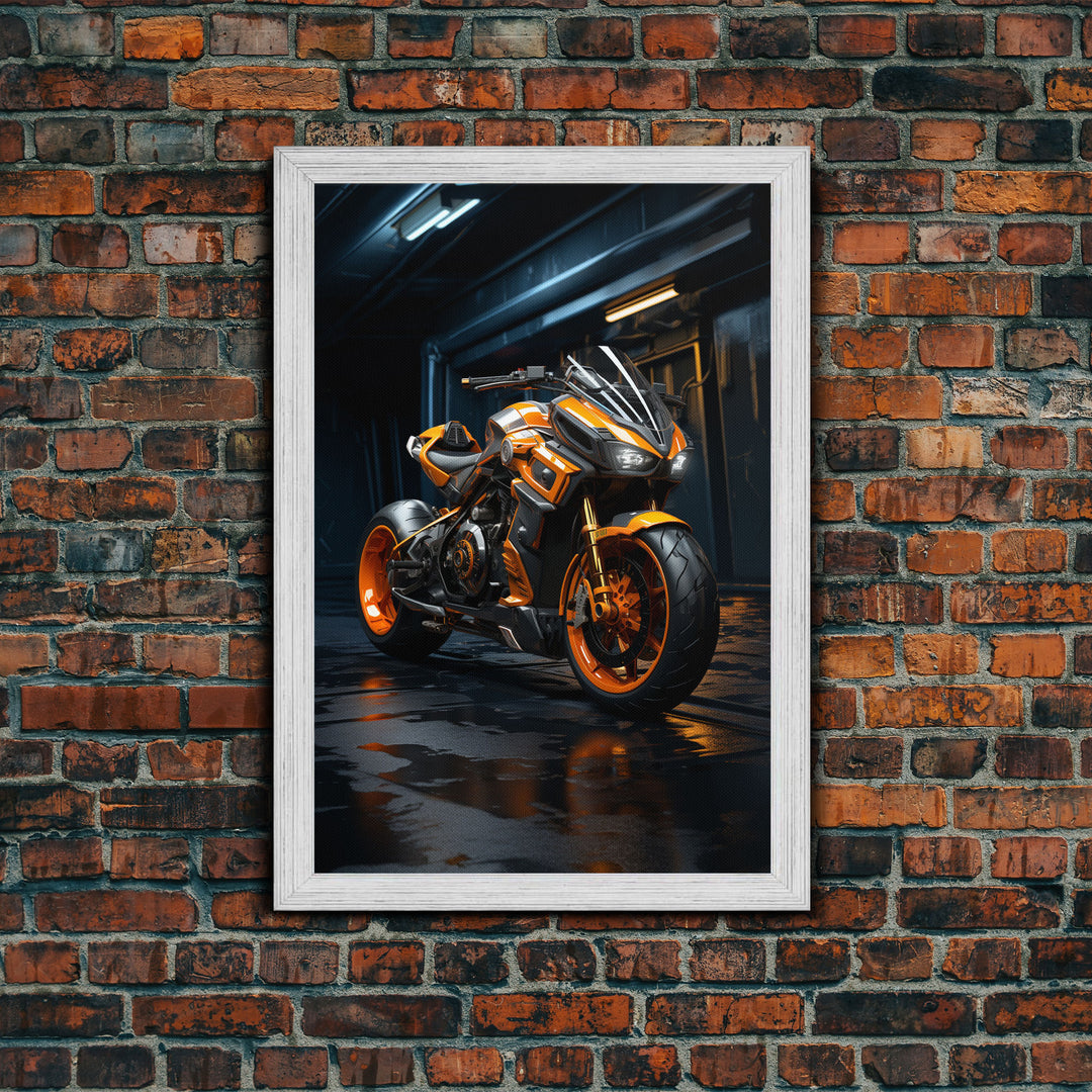 Futuristic Cyberpunk Motorcycle Concept Art, Sport Bike Canvas Print