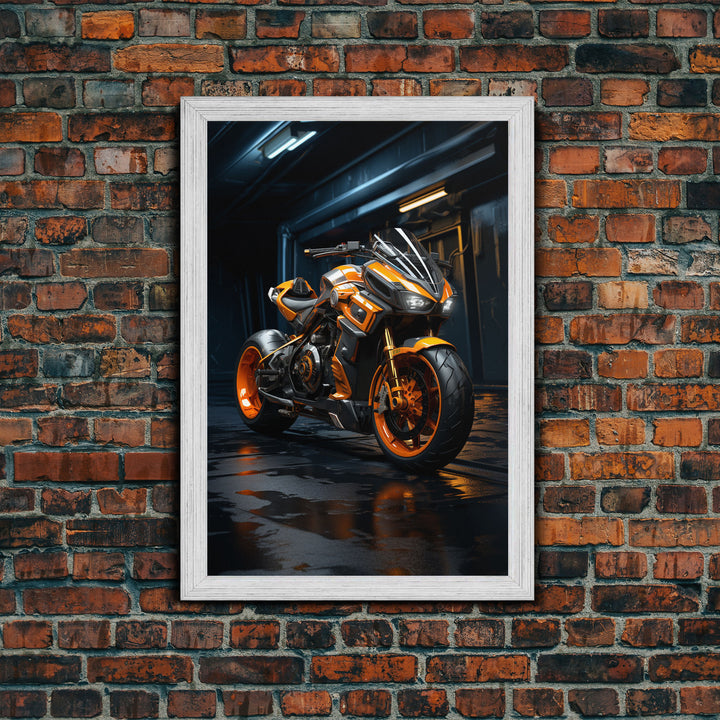 Futuristic Cyberpunk Motorcycle Concept Art, Sport Bike Canvas Print