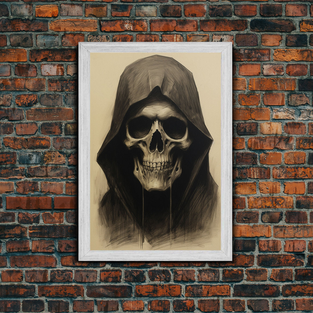 Skull Decor, Charcoal Drawing, Gothic Home Decor, Canvas Print, Wall Art, Vertical Art, Skull Gift, Human Skull Decor, Modern Art Prints