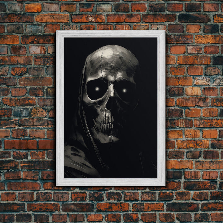 Glowing Eyes Grim Reaper, Spooky Halloween Canvas Art, Framed Canvas Print, Halloween Wall Decor, Skull Portrait