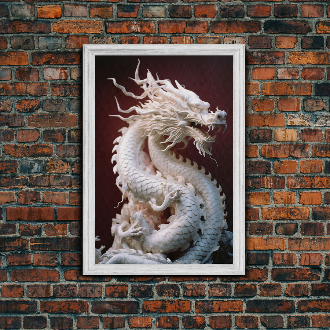 Dragon Art, Sculpture Wall Art, Asian Decor, Canvas Print, Wall Art, Vertical Print, Gift For Couples, Dorm Room Art, Living Room Prints