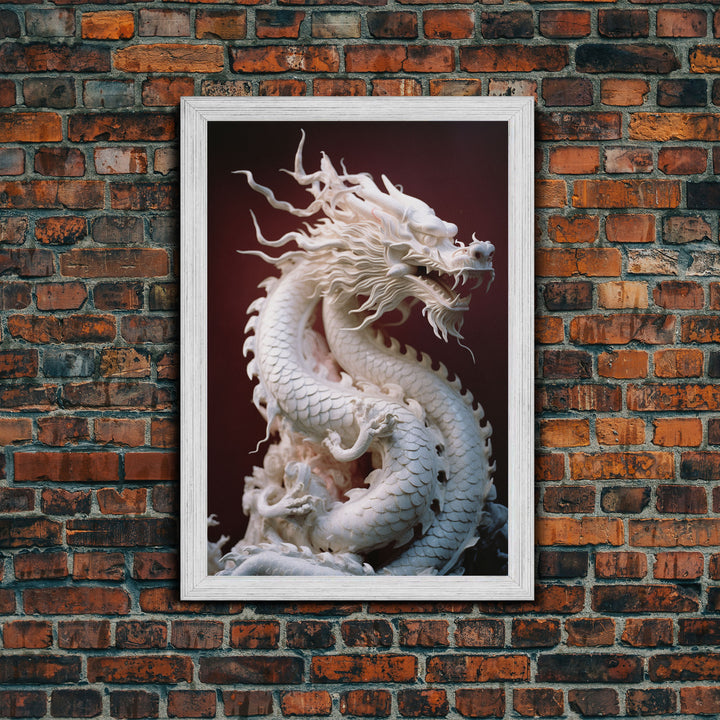 Dragon Art, Sculpture Wall Art, Asian Decor, Canvas Print, Wall Art, Vertical Print, Gift For Couples, Dorm Room Art, Living Room Prints