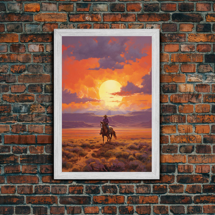Cowboy Wall Art, Western Decor, Sunset Wall Art, Desert Art, Canvas Print, Wall Art, Vertical Art, Boys Bedroom Decor, Ranch Wall Art