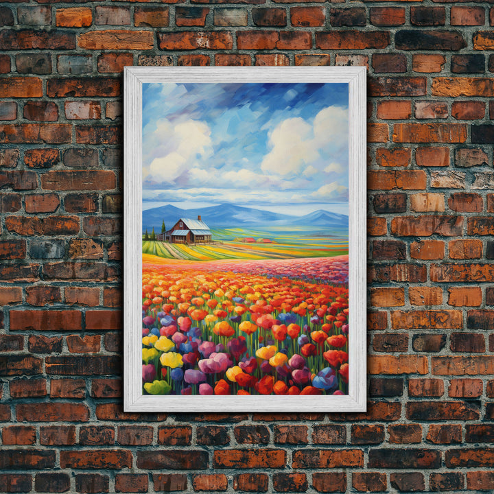 Flower Farm Wall Art, Tulip Field, Countryside Wall Print, Canvas Print, Wall Art, Vertical Art, Gifts For Grandma, Tiny House Decor