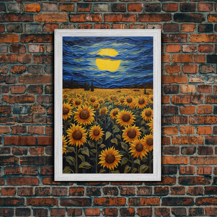 Sunflowers Wall Art, Wildflower Meadow, Starry Night, Canvas Print, Wall Art, Vertical Art, Above Couch Wall Art, Retirement Gifts, RV Decor