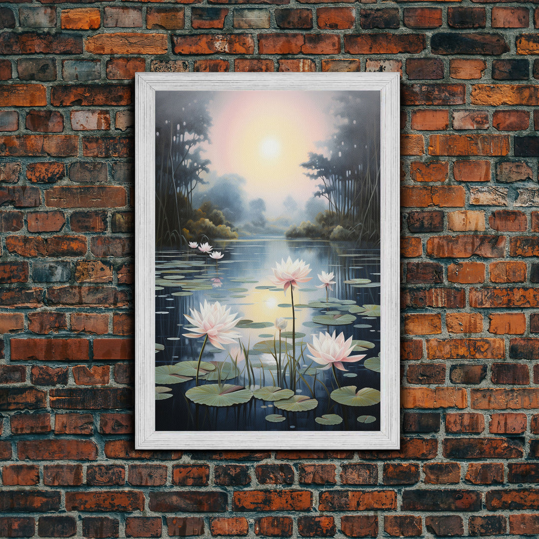 Lake Wall Art, Lotus Wall Print, Sunset Print, Canvas Print, Wall Art, Vertical Art, Birthday Gift, Country Home Art, Bedroom Teen Girl Art
