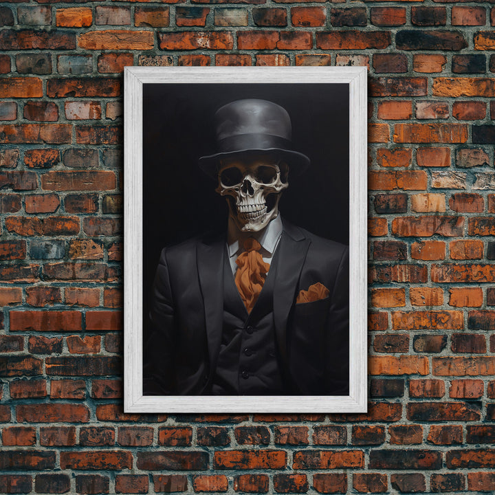 Spooky Skeleton Business Man, Halloween Art, Framed Canvas Print, Halloween Canvas, Skeleton Painting, Victorian Gothic Decor