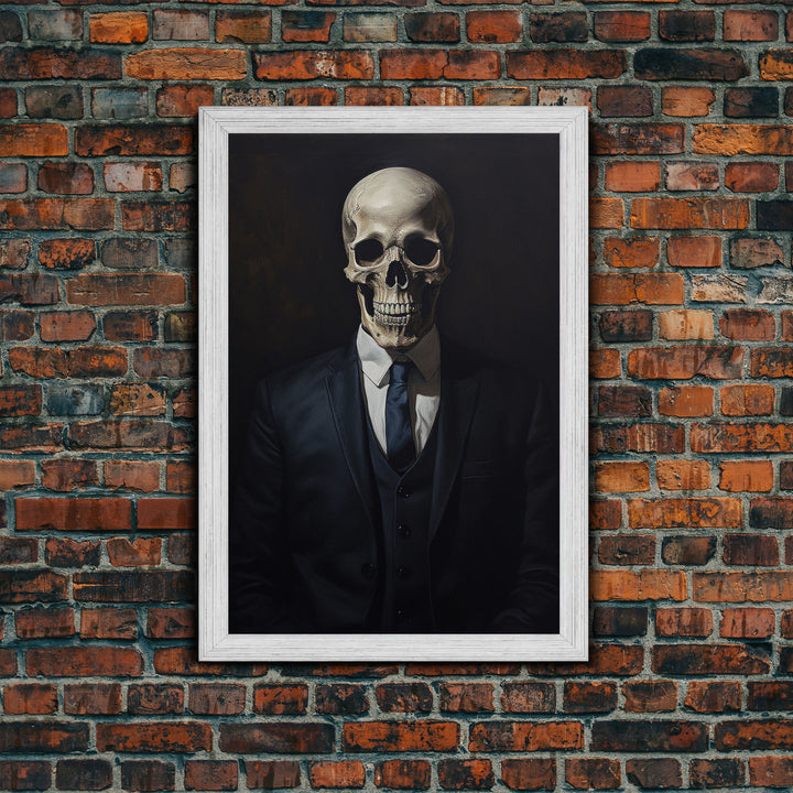 Gothic Victorian Skeleton Portrait, Framed Canvas Print, Halloween Art, Oil Painting, Halloween Canvas