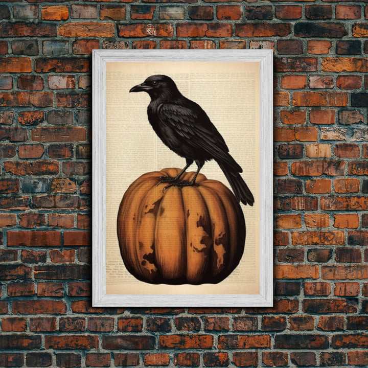 Vintage Halloween Prints, Halloween Decor, Crow / Raven Wall Art, Vintage Art Print Funny Halloween Print Art Vintage Raven Pumpkin Art