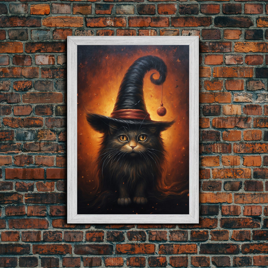 Cute Witch's Familiar Cat Halloween Art, Cat Witch, Cat Painting, Cute Cat Print, Halloween Decor