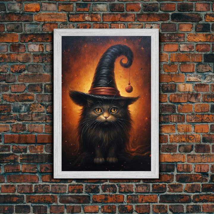 Cute Witch's Familiar Cat Halloween Art, Cat Witch, Cat Painting, Cute Cat Print, Halloween Decor