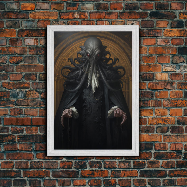 Victorian Portrait of Cthulhu, Gothic Art, Framed Canvas Print, Halloween Decor, The Gentleman Cthulhu, Goth Art