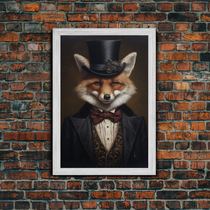 The Dapper Gentleman Business Fox, Framed Canvas or Canvas Print, Halloween Decor, Dark Academia, Funny Halloween Decorations